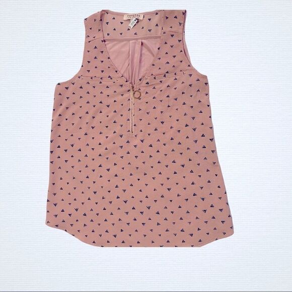 Tempted Pink Sleeveless Zip-Front Blouse - Picture 1 of 9